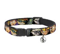 Rocket Power Breakaway Cat Collar With Bell, Plastic Clip, Easy Adjustable, Rocket Power Logo Character Faces Close Up Black Green Blue, 8.5 to 12 Inches 0.5 Inch Wide