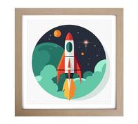 Rocket Precisionism Framed Print | 18x18 Inch Oak Framed Wall Art | Ready to Hang | Modern Nature Picture | Living Room Bedroom Lounge Office