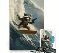 Rocket Raccoon Surfing Jigsaw Puzzles 1000 Piece for Teenagers Strong Logic Toy Mental Relax Clear Edge Stylish Gift (38x26cm)