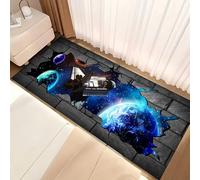 Rocket Runner Hallway Rug, 65x300cm 3D Satellite Blue Galaxy Planet Rugs, Soft and Comfortable Home Interior Room Decorative Mat, Washable No Shedding Playroom Durable Carpet