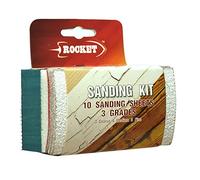 Rocket Sanding Sponge Block Kit With 10 Assorted Sandpaper Sheets - Coarse, Medium & Fine Grades - Dual Sided for Wood, Walls, Paint & Plaster