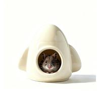 Rocket-Shaped Ceramic Hamster Cave, Summer Cooling Pet House, All-Season Durable Easy-Clean Colorful Habitat Decor For Small Rodents(Beige,S)