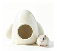 Rocket-Shaped Ceramic Hamster Cave, Summer Cooling Pet House, All-Season Durable Easy-Clean Colorful Habitat Decor For Small Rodents(White,L)