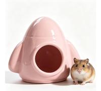 Rocket-Shaped Ceramic Hamster Cave, Summer Cooling Pet House, All-Season Durable Easy-Clean Colorful Habitat Decor For Small Rodents(Pink,L)