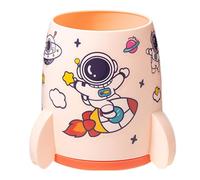 Rocket Shaped Pencil Cup Desk Pen Organizer 10x10.5x7cm, High Capacity PP Holder, Scissor Storage Slot, Astronaut Sticker Decor | Espa's Decor, pink, Se référer au descriptif, Refer to
