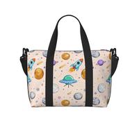 Rocket Ship & Planets Print Weekend Holdall 41cm Water Resistant Duffle Cabin Luggage Under Seat Travel Tote for Women