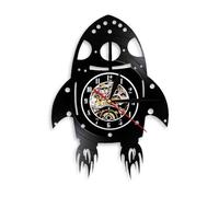 Rocket Ship Wall Art Wall Clock Kid Room Nursery Universe Decor Human Space Flight Artwork Spacecraft Vinyl Record Wall Clock Without LED