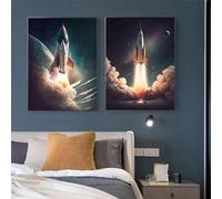 Rocket Space Animal Astronauts Posters and Prints Rocket Launch Wall Art Canvas Painting Pictures for Living Kids Room Decor 50x75cmx2 No frame