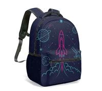 Rocket Space Kids 16 Inch Backpack All Over Print Childrens Galaxy Planet School Bag Vibrant Cosmic Adventure (05)