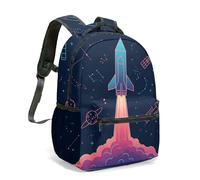 Rocket Space Kids 16 Inch Backpack All Over Print Childrens Galaxy Planet School Bag Vibrant Cosmic Adventure (04)