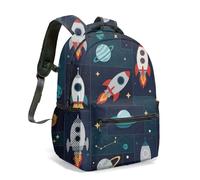 Rocket Space Kids 16 Inch Backpack All Over Print Childrens Galaxy Planet School Bag Vibrant Cosmic Adventure (09)