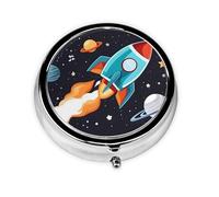 Rocket Space Launch Cute Pill Organizer - AM PM Pill Box, Small & Large Travel Pill Case, Unique Custom Design, Iron Plating, Perfect for Purse and On-The-Go