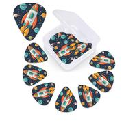 Rocket Space ship 12 Pack Cartoon Guitar Picks Set with Custom Storage Box, Guitar Accessories, Ukulele for Acoustic Guitar, Bass, Gift of the Day