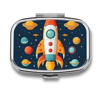 Rocket Space Ship Pill Box 2 Compartments Portable Travel Pill Case Mini Medicine Organizer for Pocket Purse Metal Waterproof Medicine Container Holder Vitamin Fish Oil