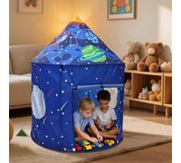 Rocket Space Ship Play Tent for Kids, Astronaut Themed Playhouse for Indoor & Outdoor Easy to Install, 190T Polyester and Rod wrapped in PP, Foldable Wigwam Space Adventure Gift for Boys and Girls