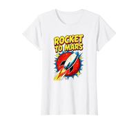 Rocket to Mars 50s Comic Book Style Value Graphic T-Shirt, Women, White, S