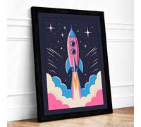 Rocket to the Stars Modern Framed Wall Art Print A3 (42×29.7cm) Black, Wall Decor for Living Room, Bedroom, Office & Home, Ready to Hang, Art Gift
