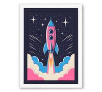 Rocket to the Stars Modern Framed Wall Art Print A3 (42×29.7cm) White, Wall Decor for Living Room, Bedroom, Office & Home, Ready to Hang, Art Gift