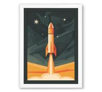 Rocket to the Stars Retro Framed Wall Art Print A1 (84.1×59.4cm) White, Wall Decor for Living Room, Bedroom, Office & Home, Ready to Hang, Art Gift