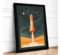 Rocket to the Stars Retro Framed Wall Art Print A2 (59.4×42cm) Black, Wall Decor for Living Room, Bedroom, Office & Home, Ready to Hang, Art Gift