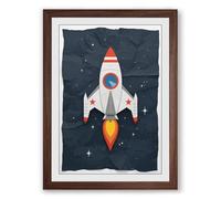 Rocket to the Stars Retro Framed Wall Art Print A2 (59.4×42cm) Walnut, Wall Decor for Living Room, Bedroom, Office & Home, Ready to Hang, Art Gift