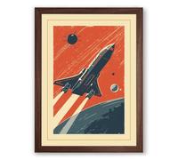 Rocket to the Stars Retro Framed Wall Art Print A2 (59.4×42cm) Walnut, Wall Decor for Living Room, Bedroom, Office & Home, Ready to Hang, Art Gift