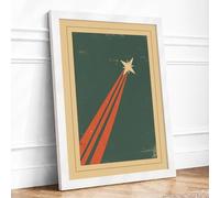 Rocket to the Stars Retro Framed Wall Art Print A2 (59.4×42cm) White, Wall Decor for Living Room, Bedroom, Office & Home, Ready to Hang, Art Gift