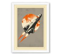 Rocket to the Stars Retro Framed Wall Art Print A2 (59.4×42cm) White, Wall Decor for Living Room, Bedroom, Office & Home, Ready to Hang, Art Gift