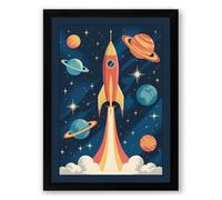 Rocket to the Stars Retro Framed Wall Art Print A3 (42×29.7cm) Black, Wall Decor for Living Room, Bedroom, Office & Home, Ready to Hang, Art Gift