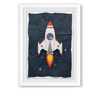Rocket to the Stars Retro Framed Wall Art Print A3 (42×29.7cm) White, Wall Decor for Living Room, Bedroom, Office & Home, Ready to Hang, Art Gift