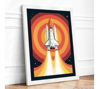 Rocket to the Stars Retro Framed Wall Art Print A3 (42×29.7cm) White, Wall Decor for Living Room, Bedroom, Office & Home, Ready to Hang, Art Gift