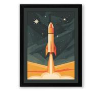 Rocket to the Stars Retro Framed Wall Art Print A4 (29.7×21cm) Black, Wall Decor for Living Room, Bedroom, Office & Home, Ready to Hang, Art Gift