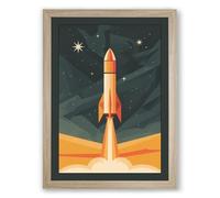 Rocket to the Stars Retro Framed Wall Art Print A4 (29.7×21cm) Oak, Wall Decor for Living Room, Bedroom, Office & Home, Ready to Hang, Art Gift