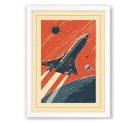 Rocket to the Stars Retro Framed Wall Art Print A4 (29.7×21cm) White, Wall Decor for Living Room, Bedroom, Office & Home, Ready to Hang, Art Gift