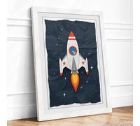 Rocket to the Stars Retro Framed Wall Art Print A4 (29.7×21cm) White, Wall Decor for Living Room, Bedroom, Office & Home, Ready to Hang, Art Gift