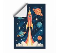 Rocket to the Stars Retro Unframed Wall Art Print A4 (29.7×21cm), Wall Decor for Living Room, Bedroom, Office & Home, Art Gift