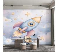 Rocket Wallpaper, Dreamy Clouds Stars Wall Mural for Living Room, Bedroom, Non-Woven Wall Papaer Decoration, Photo Wallpaper & Home Decor, 300x210 cm (WxH) K-MZ&30