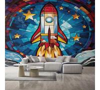 Rocket Wallpaper for Living Room, Star Stained Glass Wall Mural for Bedroom, Non-woven Photo Wallpaper Home Decor 450X315cm, Wall Decoration D23