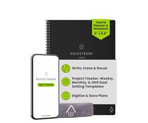 Rocketbook Fusion Reusable Digital Notebook - Smart Notepad A5 Black, 7 Styles, To Do List, Daily Journal, Weekly & Monthly Planner, with Frixion Erasable Pen, Office Gadget Reduces Paper Waste