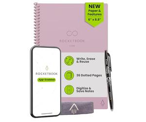 Rocketbook New Core Reusable Spiral Notebook, Executive Size 6x8.8, Pink - Dotted Pages, App-Connected, Erasable, Durable Cover, Ideal for School, Work, and Creative Projects