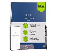 Rocketbook New Core Reusable Spiral Notebook, Letter Size 8.5x11, Navy Blue - Lined Pages, App-Connected, Erasable, Durable Cover, Ideal for School, Work, and Creative Projects