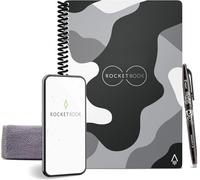 ROCKETBOOK Reusable Digital Notebook - Smart Notepad A5 Grey Camo - Spiral Note Book To Do List, Lined Paper with Frixion Erasable Pen and Wipe, Office Gadget App Reduce Paper Waste
