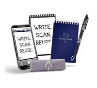 Rocketbook Reusable Digital Notebook - Smart Notepad A6 Blue - Wirebound Note Book To Do List Pad, Dotted Paper with Frixion Erasable Pen and Wipe, Office Gadget with Rocketbook App Reduce Paper Waste