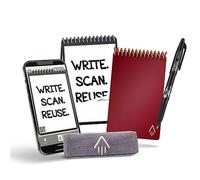 ROCKETBOOK Reusable Digital Notebook - Smart Notepad A6 Red - Wirebound Note Book To Do List Pad, Dotted Paper with Frixion Erasable Pen and Wipe, Office Gadget App Reduce Paper Waste