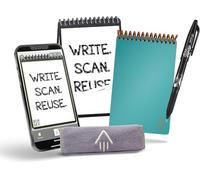 Rocketbook Reusable Digital Notebook - Smart Notepad A6 Teal - Wirebound Note Book To Do List Pad, Dotted Paper with Frixion Erasable Pen and Wipe, Office Gadget with Rocketbook App Reduce Paper Waste