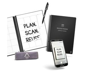 Rocketbook Reusable Everyday Planner - Daily, Weekly, Monthly Planner with Pilot Fixion Pen and Microfiber Cloth Included - Black Cover, Executive Size PLN2-E-K-A