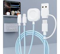 Rocketek 3-in-1 Certified iPhone & iWatch Charger With USB-C Fast Charging - 6FT Magnetic Cable for iWatch Ultra/SE/10/9/8/7/6/5/4/3, iPhone 16/15/14/13, Galaxy
