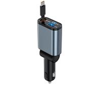 Rocketek Retractable Car Charger 3 in 1 50W USB C Car Charger Adapter with Type-C Retractable Cables and USB-C + USB-A Fast Charging Ports, Compatible with iPhone 16/15/Samsung Galaxy/Hua-wei