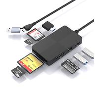 Rocketek USB C USB3.0 Multi Card Reader Hub, 5 Memory Cards with Extra 3 USB3.0,SD/TF/CF/Micro SD/XD/MS Reader/Adapter/Hub for SD SDXC SDHC CF CFI TF Micro MS MMC UHS-I Stick, black (343AC)