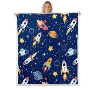 Rockets Print Throw Blanket for Kids,Spacecraft Planets Stars Galaxy Fleece Throw Blanket for Bedroom Sofa Dorm Decor,Universe Spaceship Lightweight Bed Blankets,40 x 50 Inches